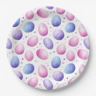 Assiettes En Carton Motif tendance des oeufs de Pâques violets et rose