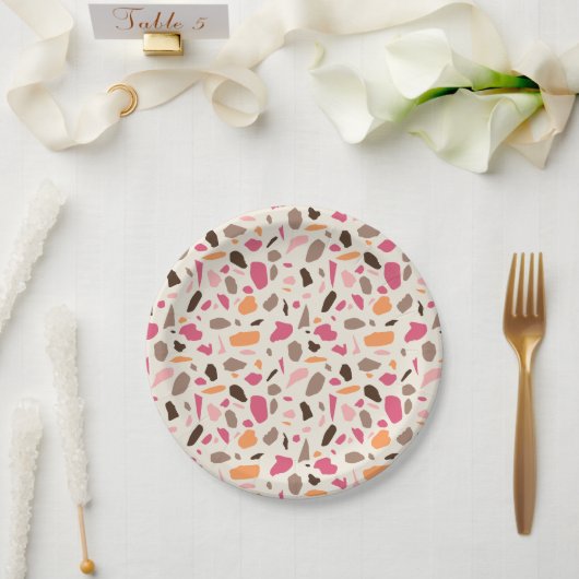 Assiettes En Carton Motif Terrazzo (Mariage)