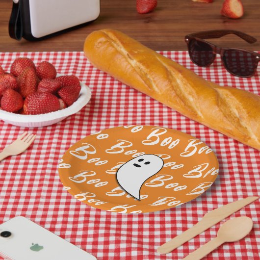 Assiettes En Carton Motif texte de la boîte orange blanche Ghost Hallo (Pique-nique)