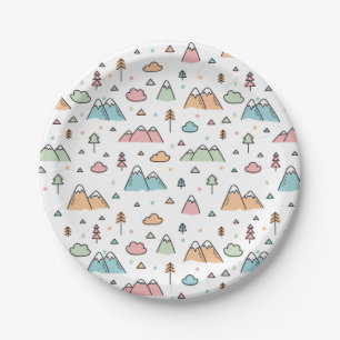 Assiettes En Carton Motif tiré par la main mignon de scène de montag