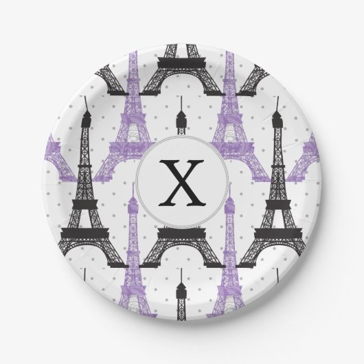 Assiettes En Carton Motif Tour Eiffel Chic violet Monogram (Devant)