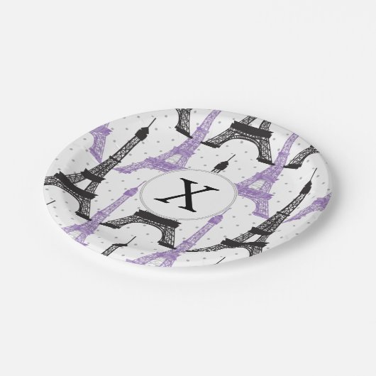 Assiettes En Carton Motif Tour Eiffel Chic violet Monogram (Angle)
