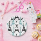 Assiettes En Carton Motif tour Monogram Aqua Chic Eiffel (Fête)