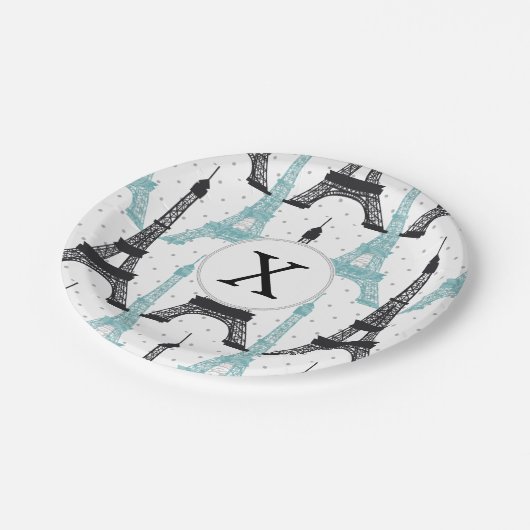 Assiettes En Carton Motif tour Monogram Aqua Chic Eiffel (Angle)