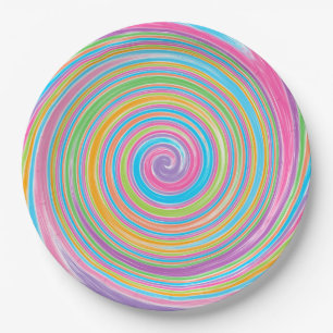 Assiettes En Carton Motif tourbillon arc-en-ciel
