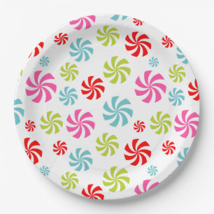 Assiettes En Carton Motif Tourbillon de Menthe - Décor de Bonbons Colo