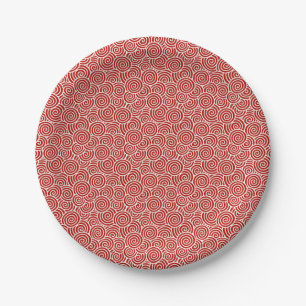 Assiettes En Carton motif tourbillon japonais - rouge profond et blanc