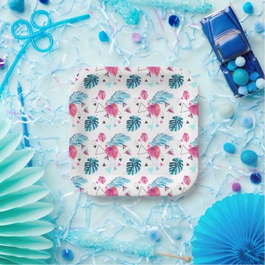Assiettes En Carton Motif triangle feuille tropicale (Fête)