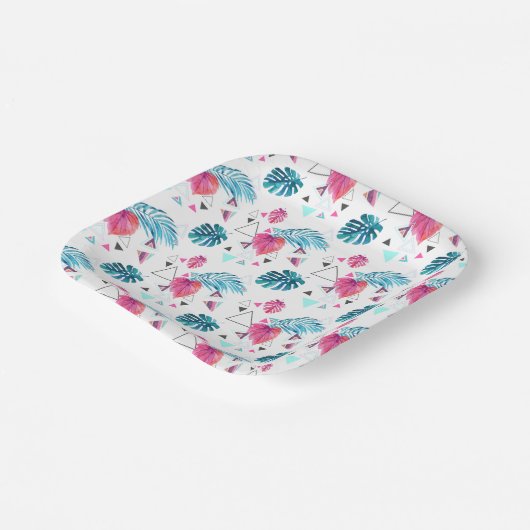 Assiettes En Carton Motif triangle feuille tropicale (Angulaire)