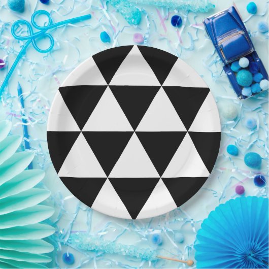 Assiettes En Carton Motif triangle noir et blanc (Fête)