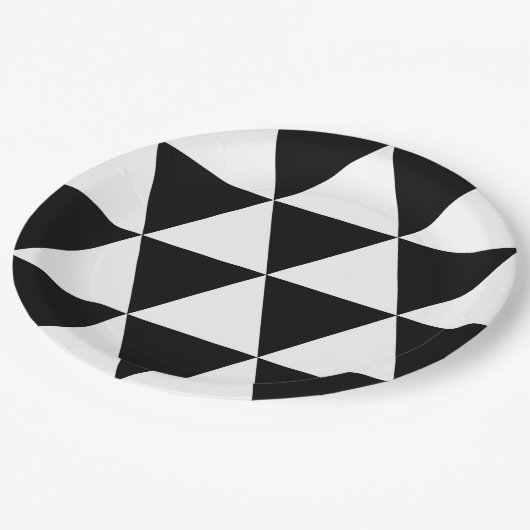 Assiettes En Carton Motif triangle noir et blanc (Angle)
