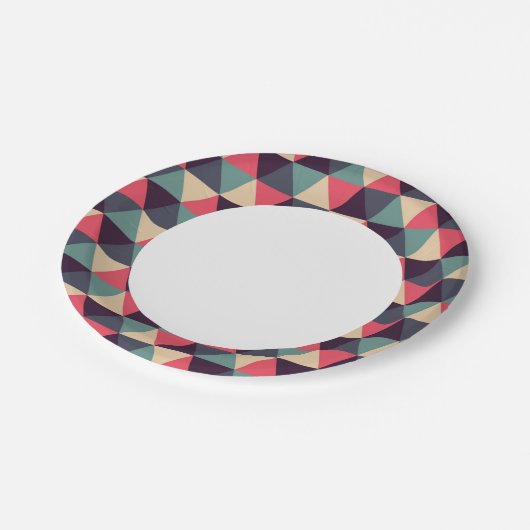 Assiettes En Carton Motif Triangle Turquoise Et Rose (Angle)