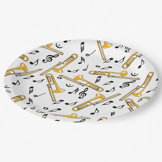 Assiettes En Carton Motif Trombone Music Notes (Angle)