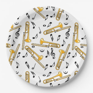 Assiettes En Carton Motif Trombone Music Notes