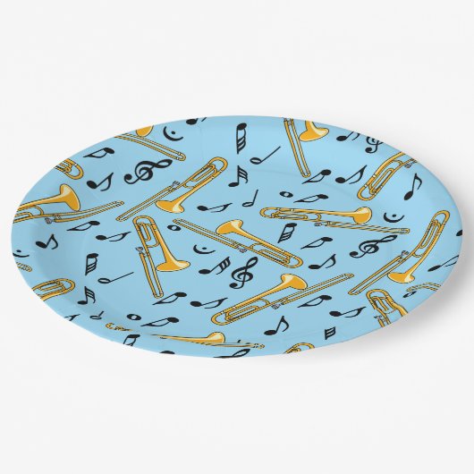 Assiettes En Carton Motif Trombone Music Notes (Angle)