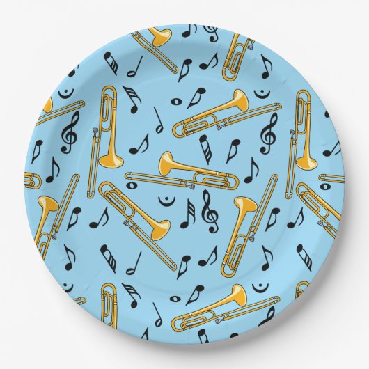 Assiettes En Carton Motif Trombone Music Notes (Devant)