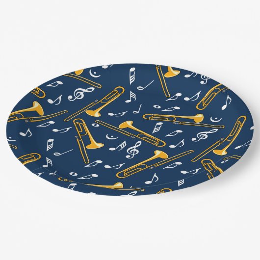 Assiettes En Carton Motif Trombone Music Notes (Angle)