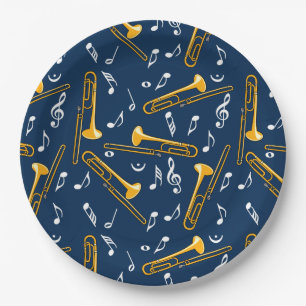 Assiettes En Carton Motif Trombone Music Notes