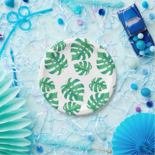 Assiettes En Carton Motif tropical avec feuilles monstères (Fête)