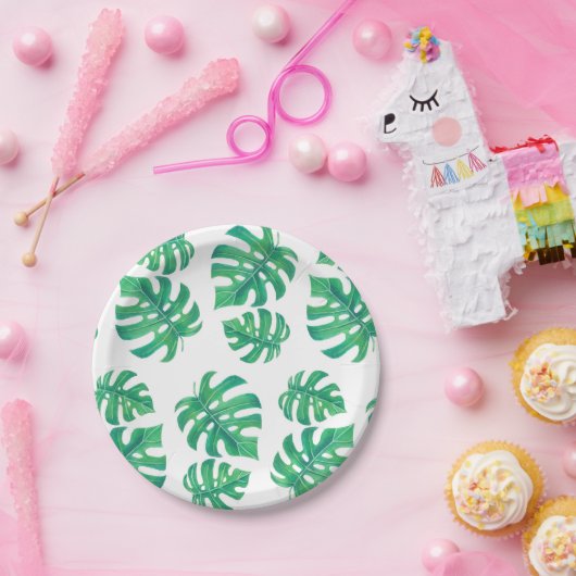 Assiettes En Carton Motif tropical avec feuilles monstères (Fête)