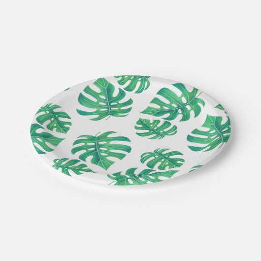 Assiettes En Carton Motif tropical avec feuilles monstères (Angle)