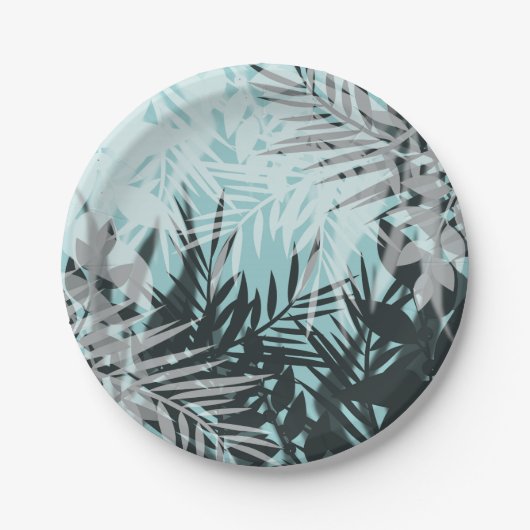 Assiettes En Carton Motif tropical bleu clair (Devant)