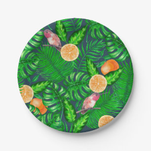 Assiettes En Carton Motif tropical, colibris