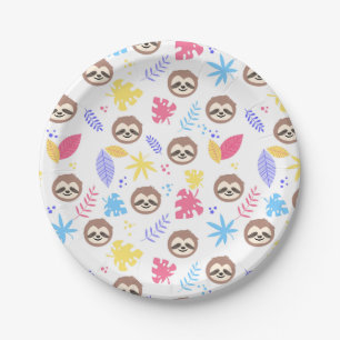 Assiettes En Carton Motif tropical de paresse et de feuille