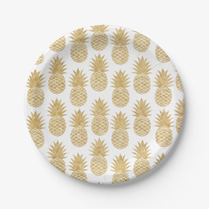 Assiettes En Carton Motif tropical élégant d'ananas d'or blanc