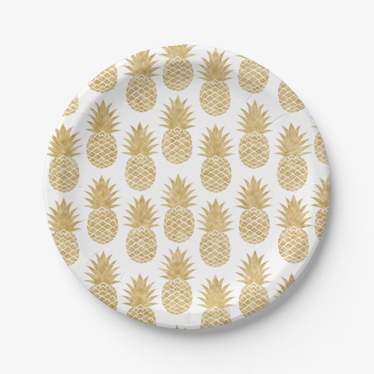 Assiettes En Carton Motif tropical élégant d'ananas d'or blanc (Devant)