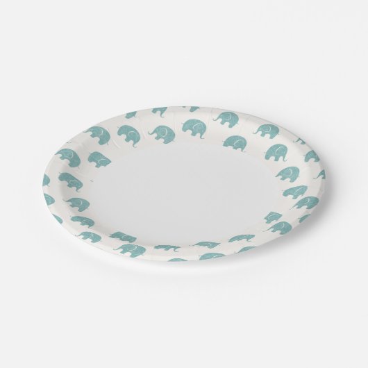 Assiettes En Carton Motif Turquoise Cute Elephant (Angle)
