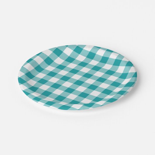 Assiettes En Carton Motif Turquoise et Blanc En vichy (Angle)