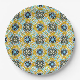 Assiettes En Carton Motif turquoise, Turquoise, Jaune & Gris Gris