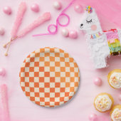 Assiettes En Carton Motif vérifié Orange de chaîne (Fête)