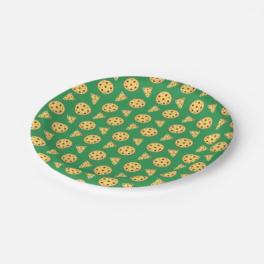 Assiettes En Carton Motif vert de pizza (Angle)