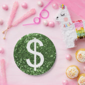 Assiettes En Carton Motif vert de symbole dollar de parties (Fête)