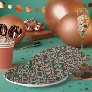Assiettes En Carton motif vert en forme de coquillage