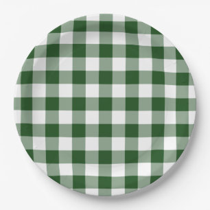 Assiettes En Carton Motif vert et blanc de guingan