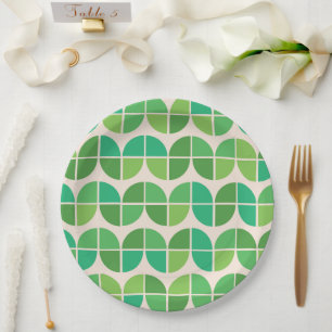 Assiettes En Carton Motif vert géométrique moderne du milieu du siècle