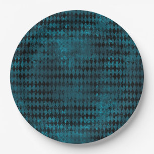 Assiettes En Carton Motif vintage Blue & Black Harlequin