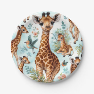 Assiettes En Carton Motif vintage Cute Baby Giraffe 