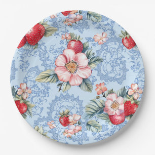Assiettes En Carton Motif vintage de fraises et fleurs