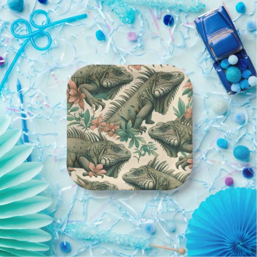 Assiettes En Carton Motif vintage Iguana (Fête)