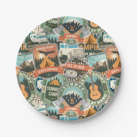 Assiettes En Carton Motif Vintage voyage Explorer (Devant)