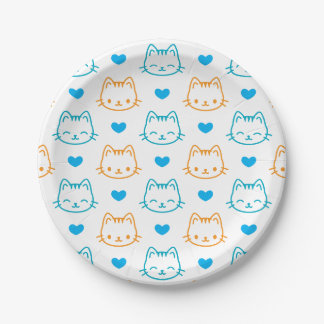 Assiettes En Carton Motif visage de chat turquoise orange 7 pouces Ron