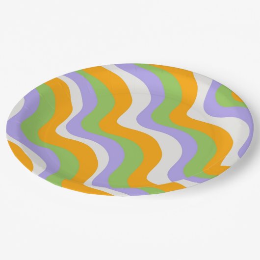 Assiettes En Carton Motif Y2k Abstrait de la couche Super d'onde rétro (Angle)