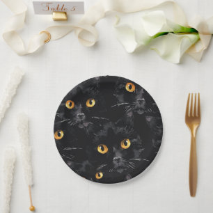 Assiettes En Carton Motif Yeux de Chat Noir Mystique