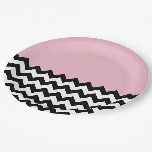Assiettes En Carton Motif Zigzag noir et blanc, Chevron, rose (Angle)