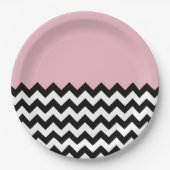 Assiettes En Carton Motif Zigzag noir et blanc, Chevron, rose (Devant)