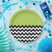 Assiettes En Carton Motif Zigzag noir et blanc, Chevron, Vert (Fête)